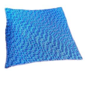 Vintage Crocheted Box Stitch Afghan 60x60 Throw Mermaid Purple Dark & Light Blue